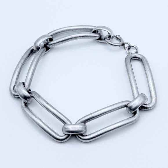 Vintage Sterling Silver Modernist Bracelet - 40 Grams Oblong Oval Open Link - Picture 1 of 13